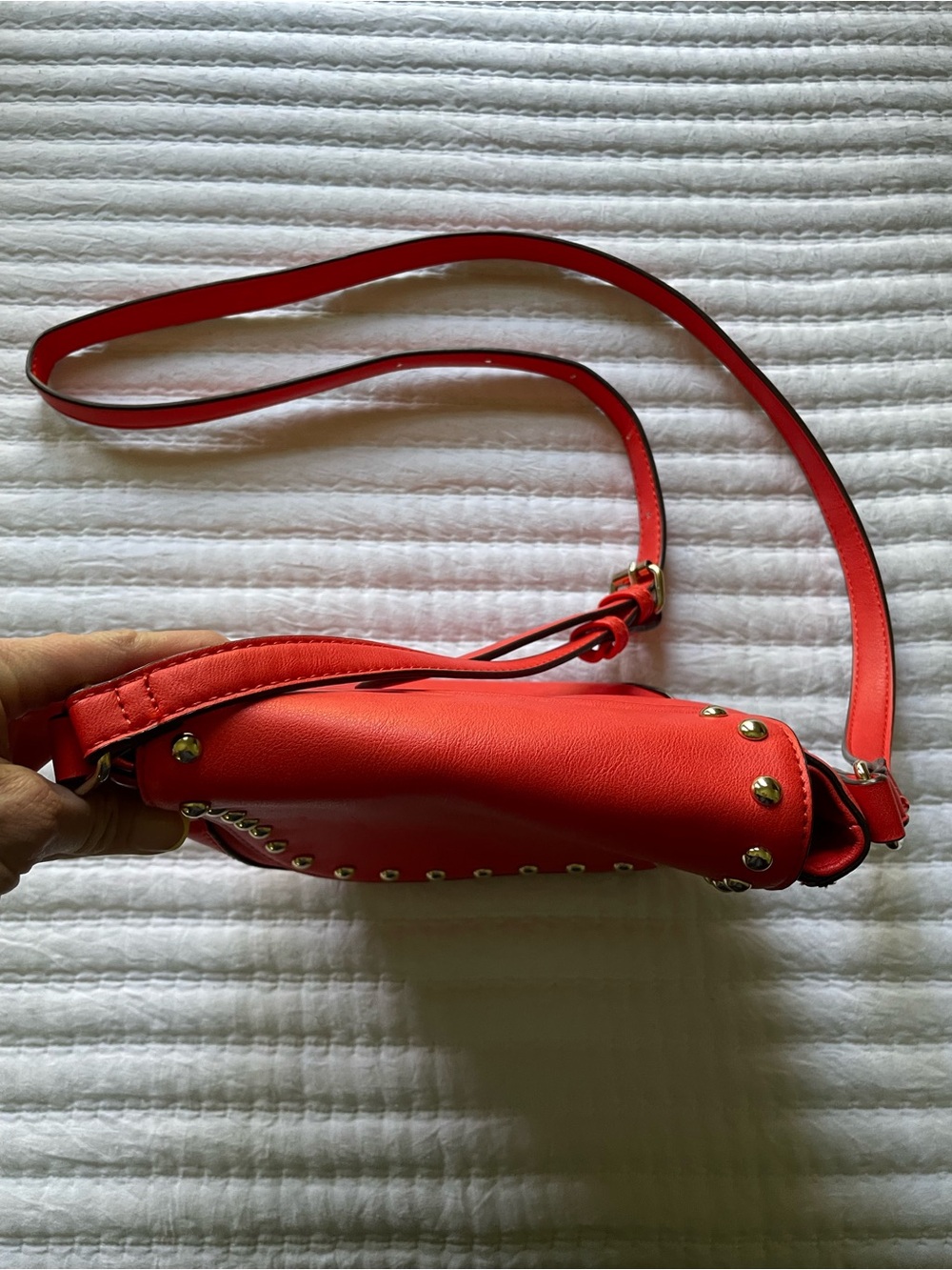 JustFab Orange Studded Saddle Crossbody Purse - Picture 2 of 11